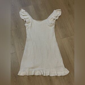 Anthropologie Cream Knit Ruffled Lined Mini Dress Size M